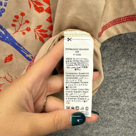 New SheIn T-Shirt Women M Medium Beige Bird Print Short Sleeve Crew Neck Cotton - Picture 7 of 8